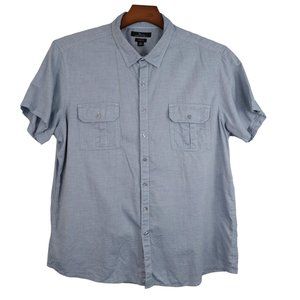 Marc Anthony Slim Fit XXL Blue Short Sleeve Button Up Shirt Double Pocket